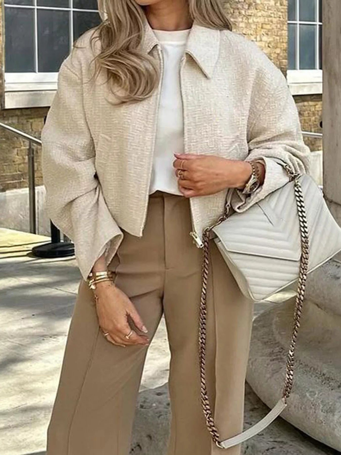 Zip Up Tweed Cropped Jacket