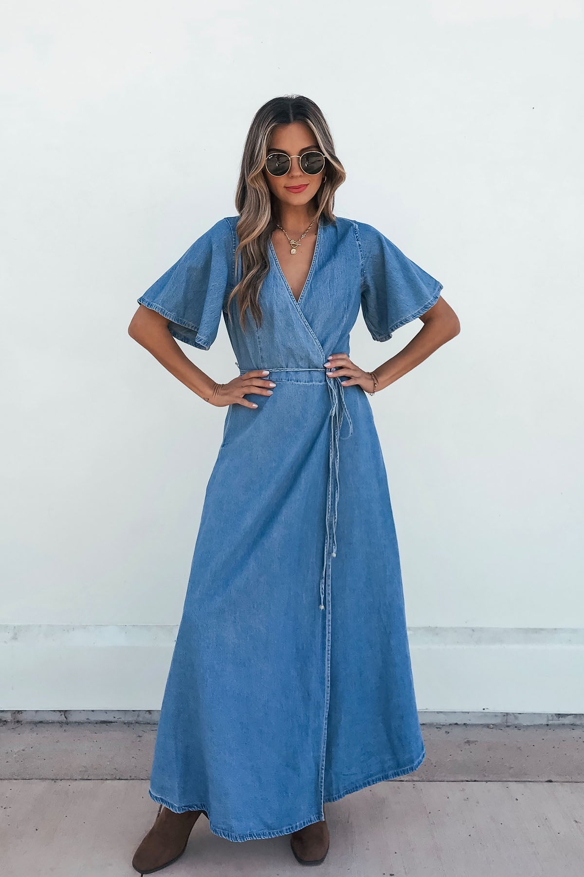 Denim Wrapped Front Maxi Dress - FINAL SALE