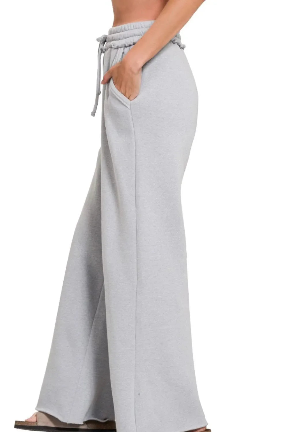Zenana Fleece Exposed Seam Wide Leg Womens Sweatpants