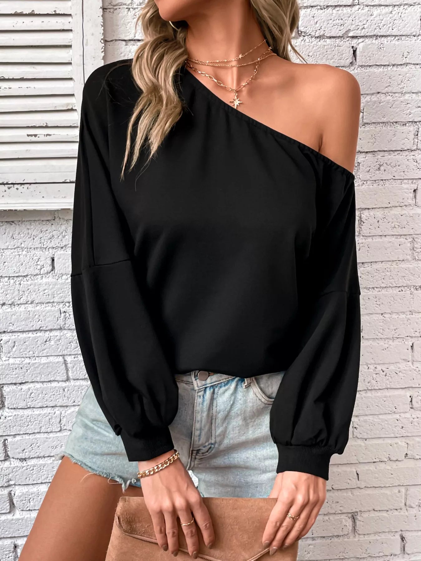 One-Shoulder Long Sleeve Casual Sweatshirt