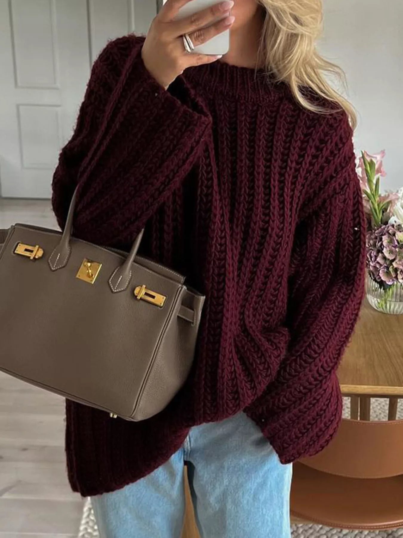 Oversized Chunky Knit Round Neck Sweater