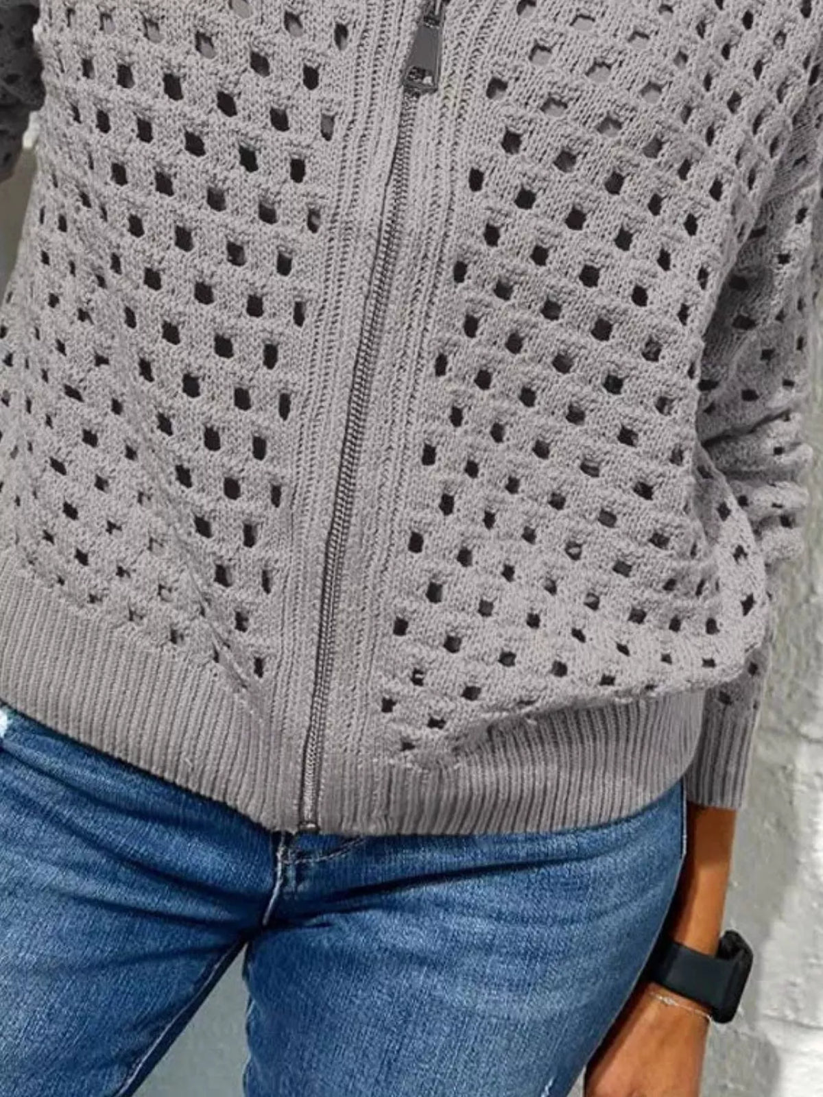 Full Size Crochet Knit Zip-Up Cardigan Plus Size