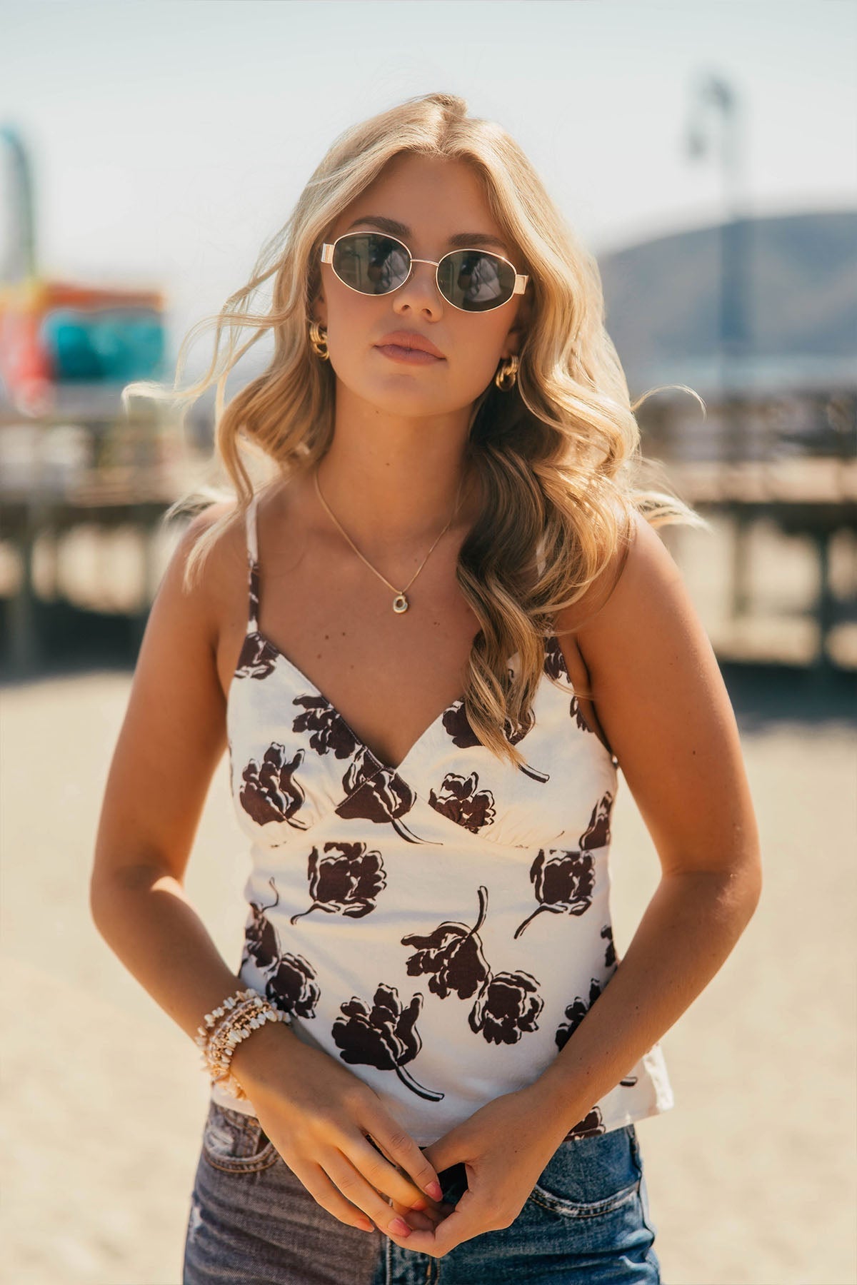 Free People Ivory Bittersweet Susie Print Top