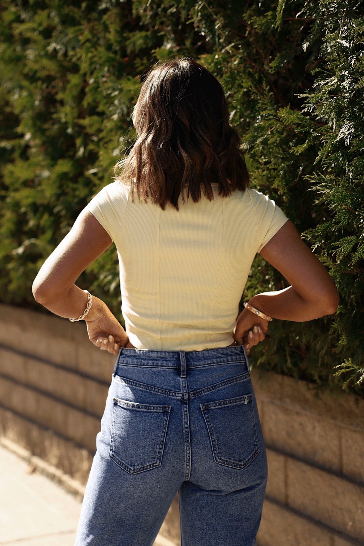 Jessica Ribbed Scoop Neck Top - Yellow