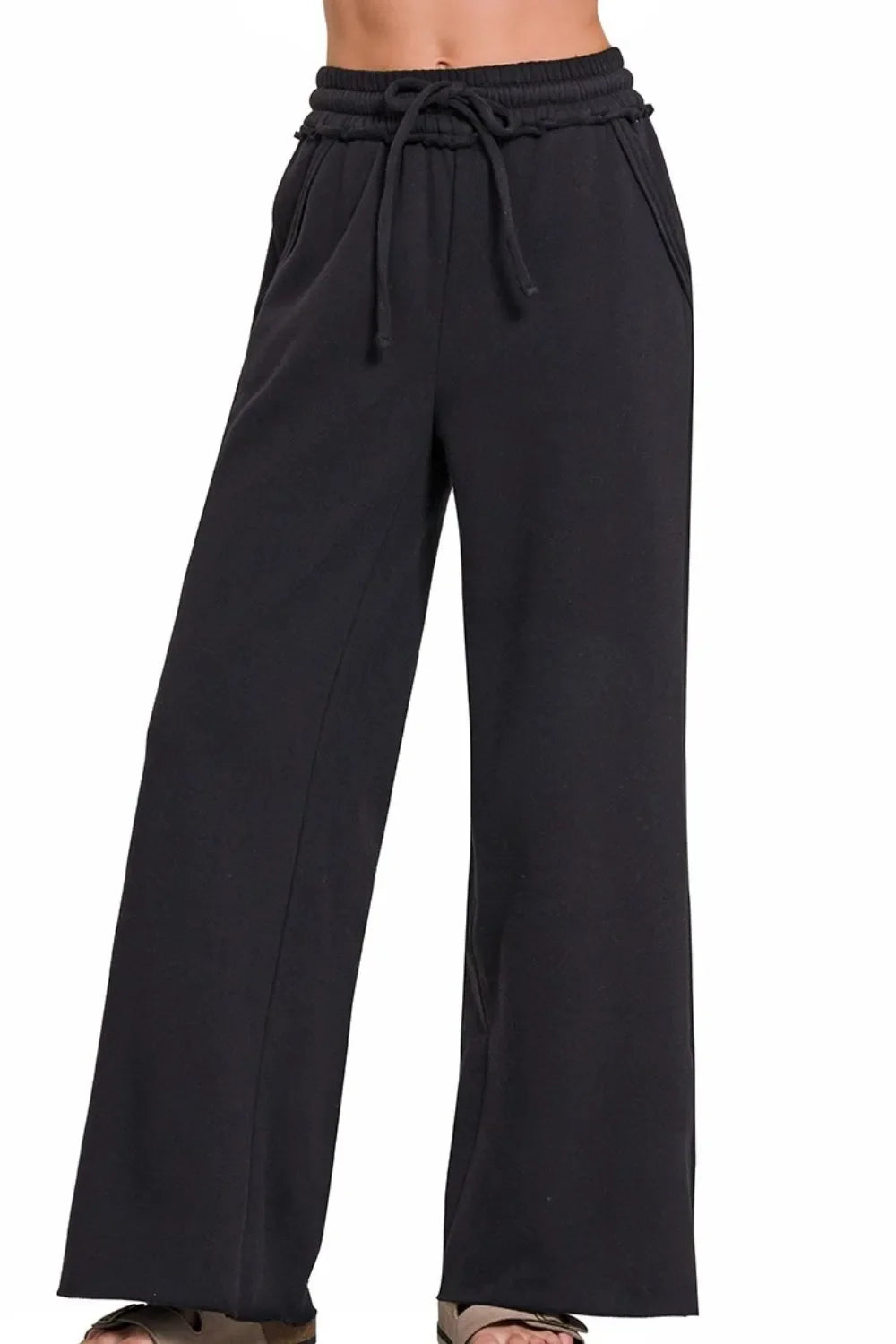 Zenana Fleece Exposed Seam Wide Leg Womens Sweatpants