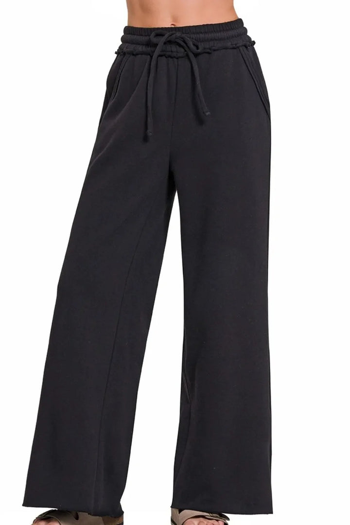 Zenana Fleece Exposed Seam Wide Leg Womens Sweatpants