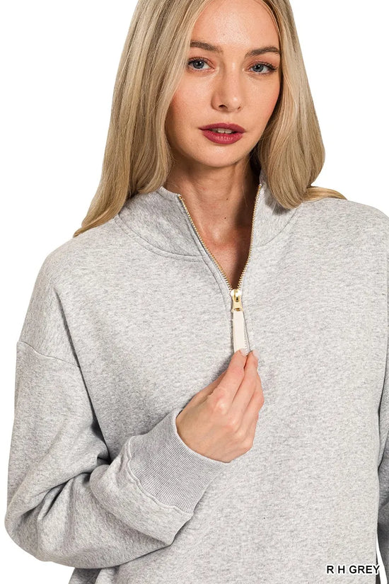 Zenana Fleece Half Zip Sweatshirt