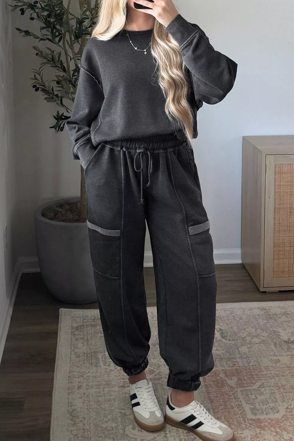 Crew Neck Long Sleeve Top and Joggers Set