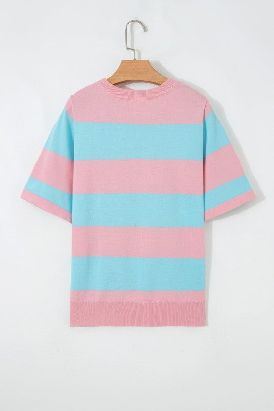 Stripe Colorblock Knitted T-Shirt