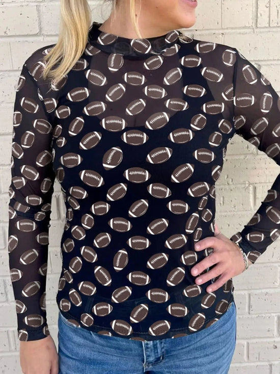 Game Day Football Print Long Sleeve Mesh - Black