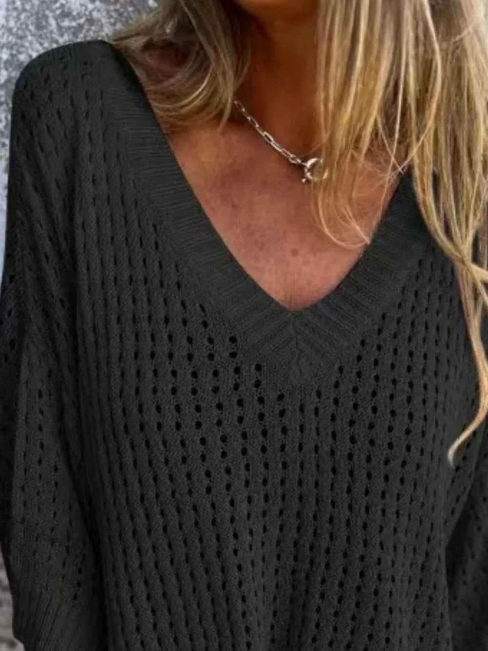 Full Size Openwork V-Neck Knit Cover Up Plus Size