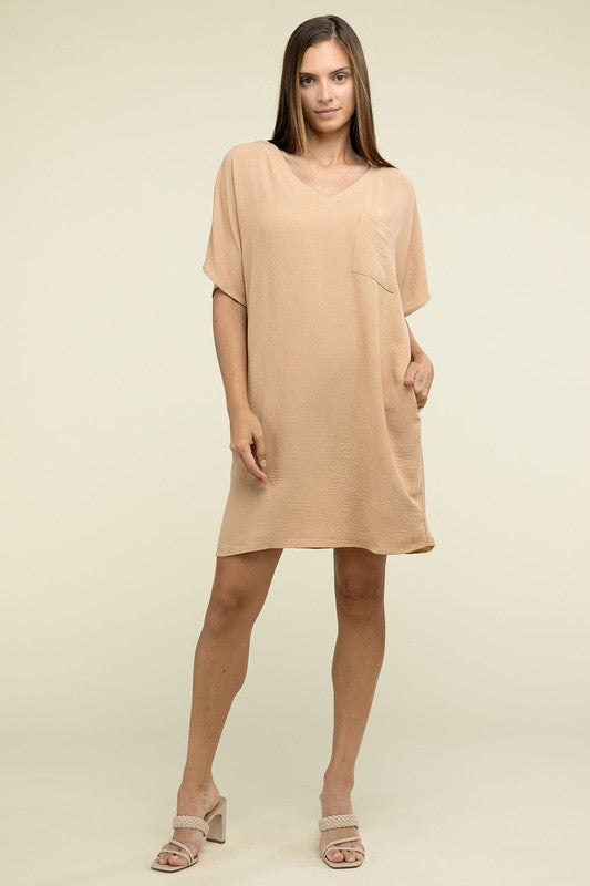 Zenana Woven Airflow V Neck Womens Dress Pockets S-XL 3Colors