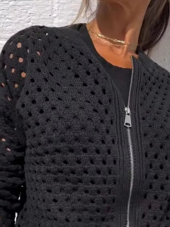 Full Size Crochet Knit Zip-Up Cardigan Plus Size