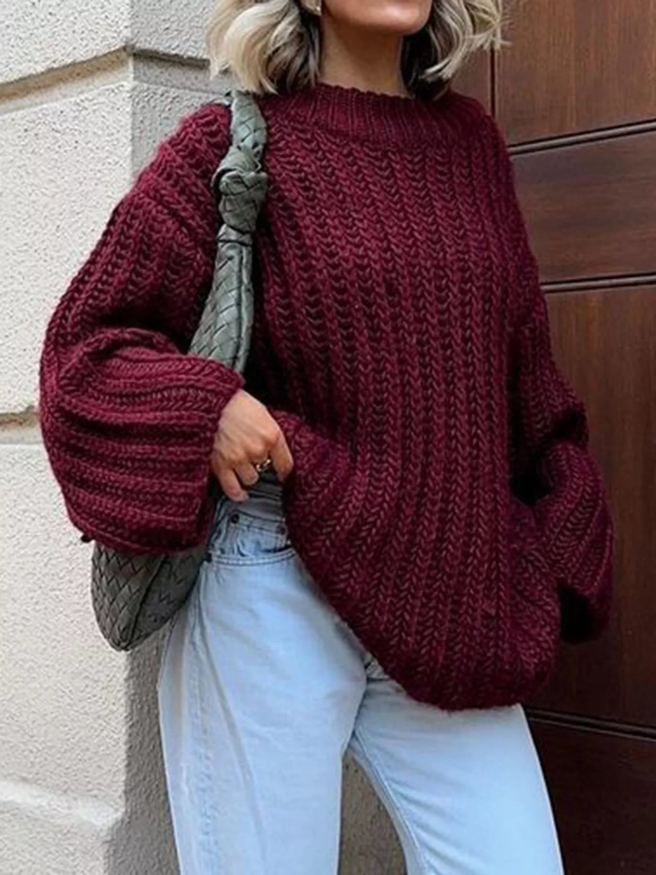 Oversized Chunky Knit Round Neck Sweater