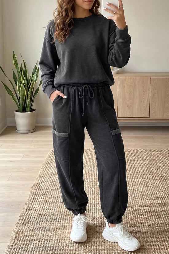 Crew Neck Long Sleeve Top and Joggers Set