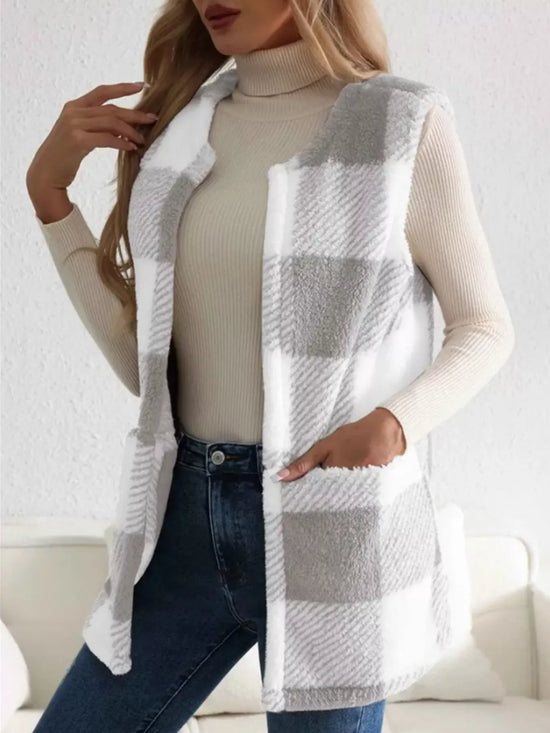 Cozy Plaid Sherpa Vest Coat