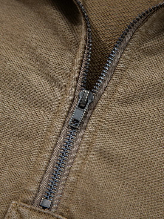 Half Zip Kangaroo Pocket Mineral Wash Baggy Hoodie