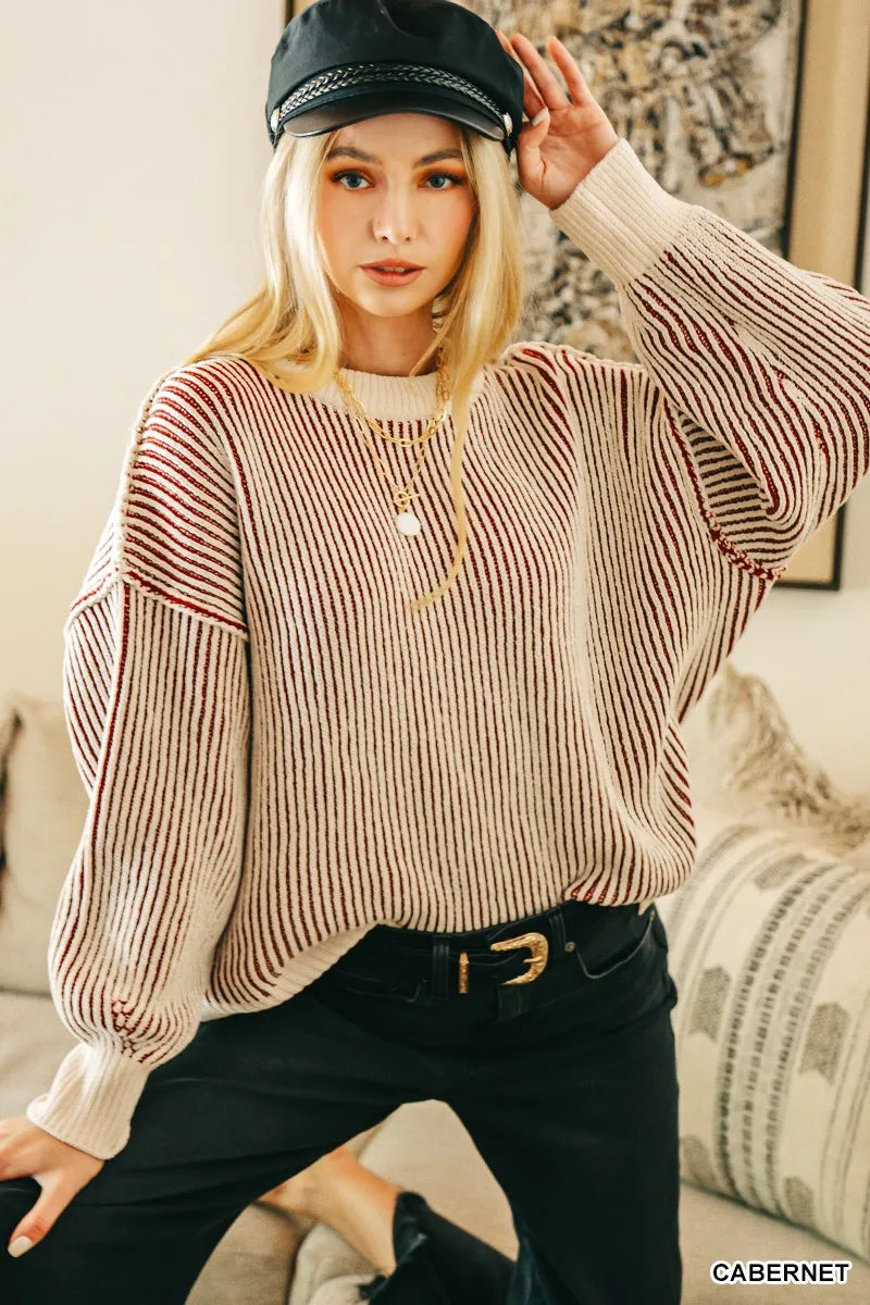 Zenana Two Tone Crewneck Sweater