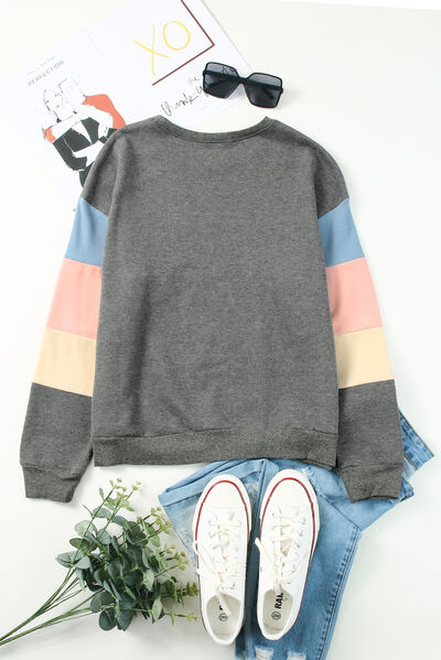 Color Block Round Neck Long Sleeve Sweatshirt