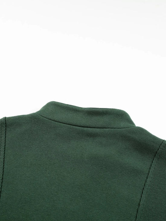 Half Zip Stand Collar Exposed Seam Solid Color Casual Sweatshirt
