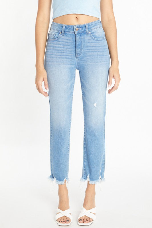 HIGH RISE UNEVEN FRAY HEM DETAILED STRAIGHT