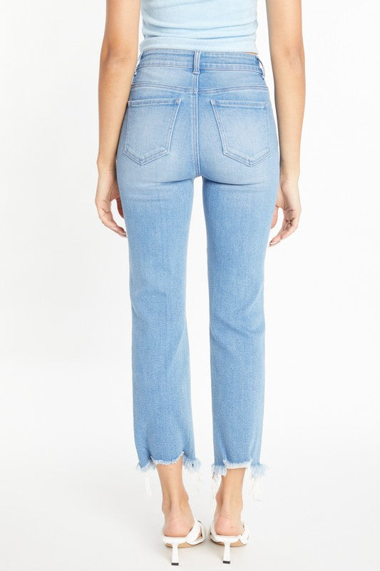 HIGH RISE UNEVEN FRAY HEM DETAILED STRAIGHT