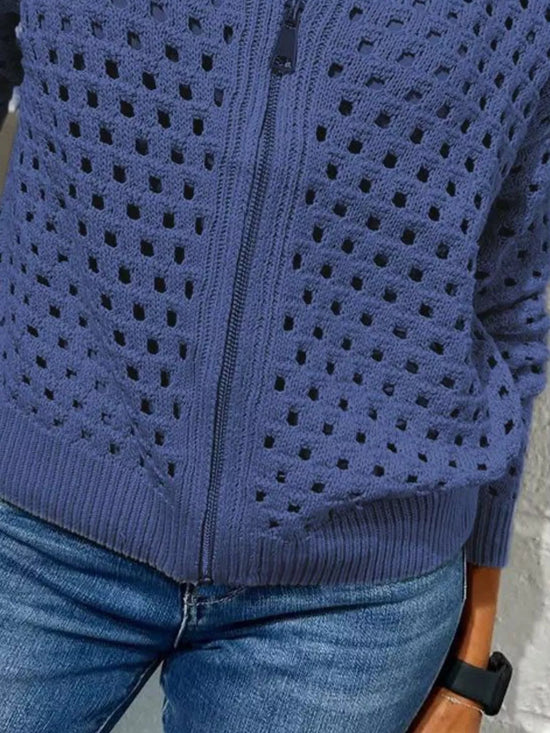 Full Size Crochet Knit Zip-Up Cardigan Plus Size