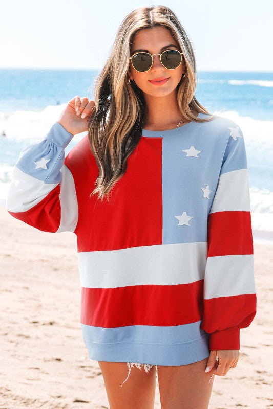 USA Flag Patchwork Oversize Sweatshirt