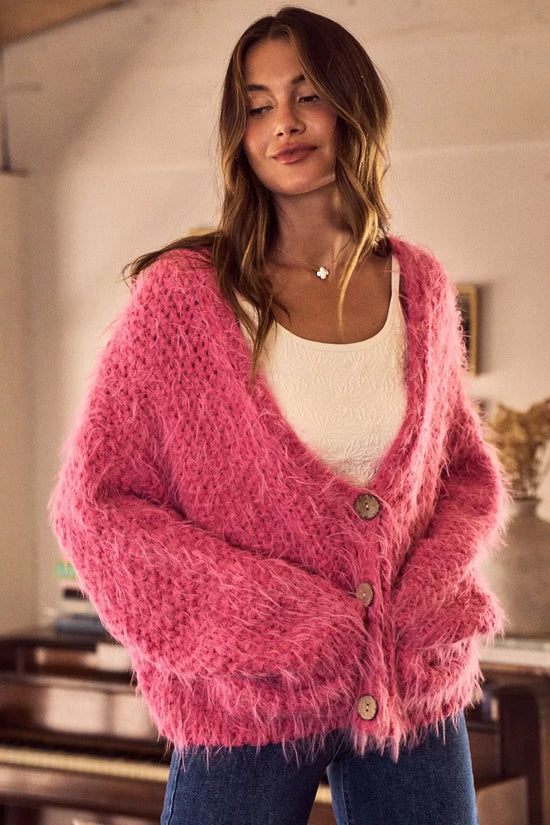 SO ME Soft Touch Hairy Loose Fit Cozy Sweater Cardigan