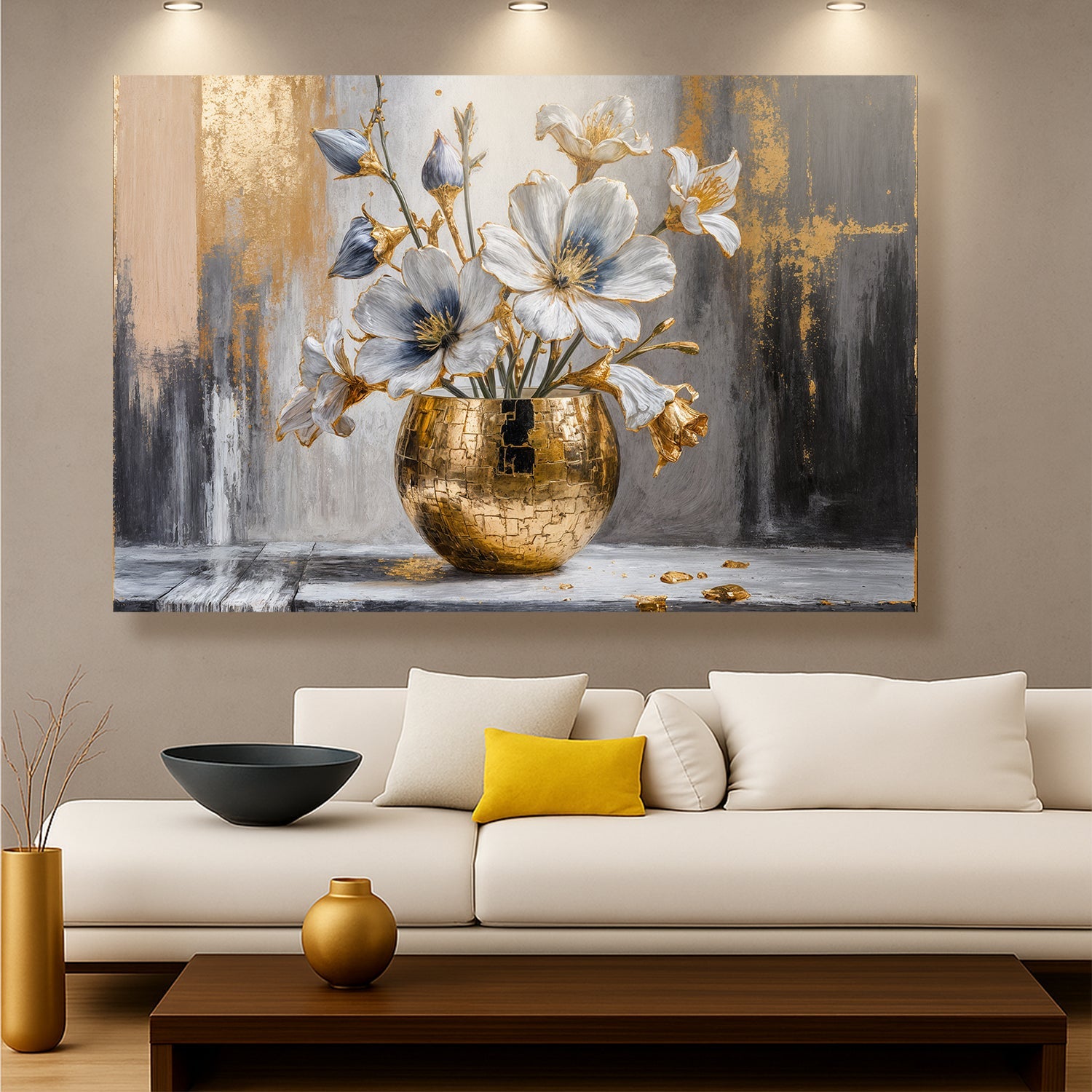 Magnolia Bloom in Gold Abstract Wall Art