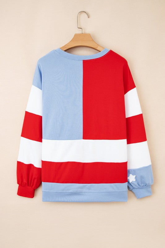 USA Flag Patchwork Oversize Sweatshirt