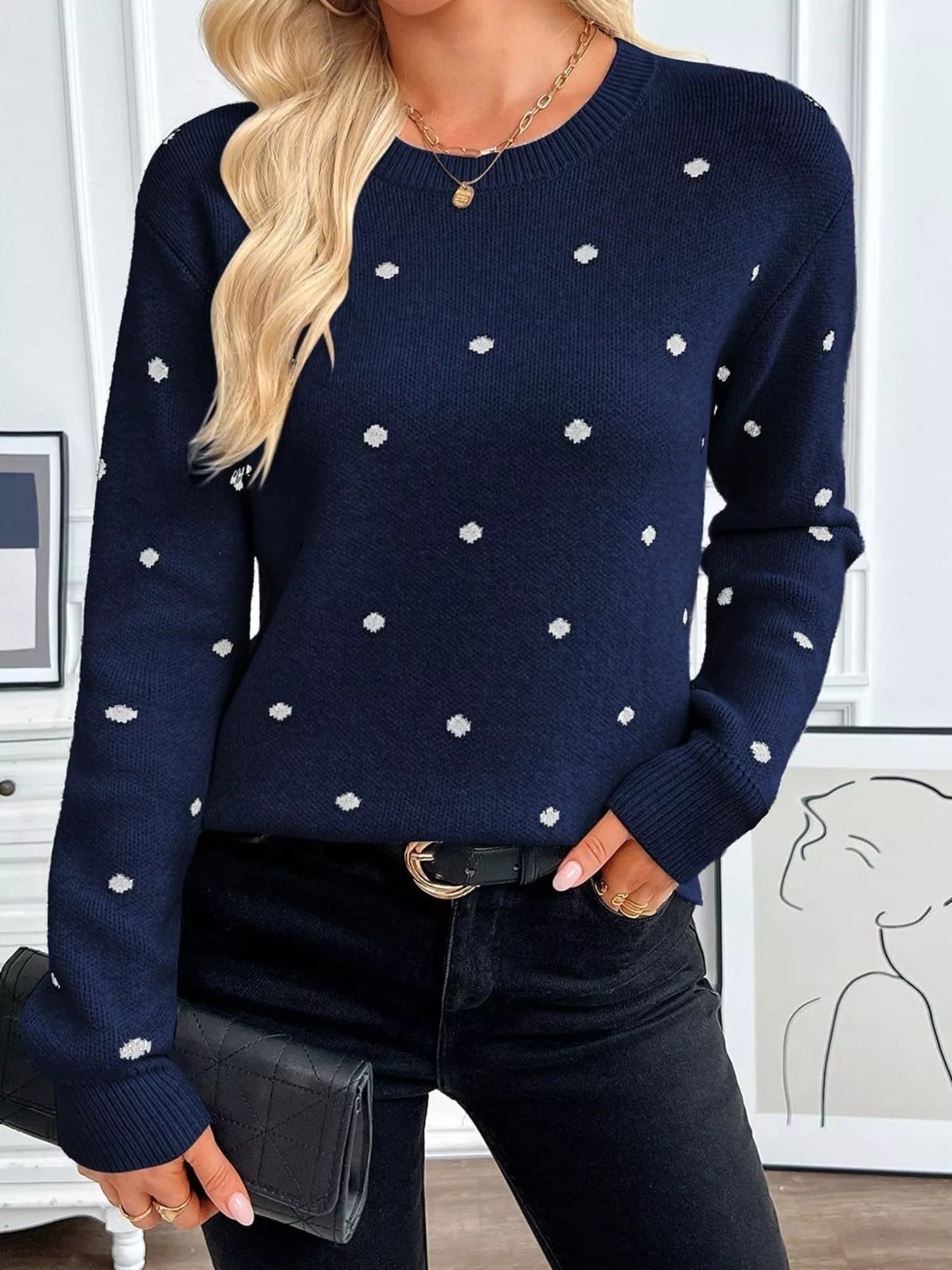 Polka Dot Crew Neck Sweater