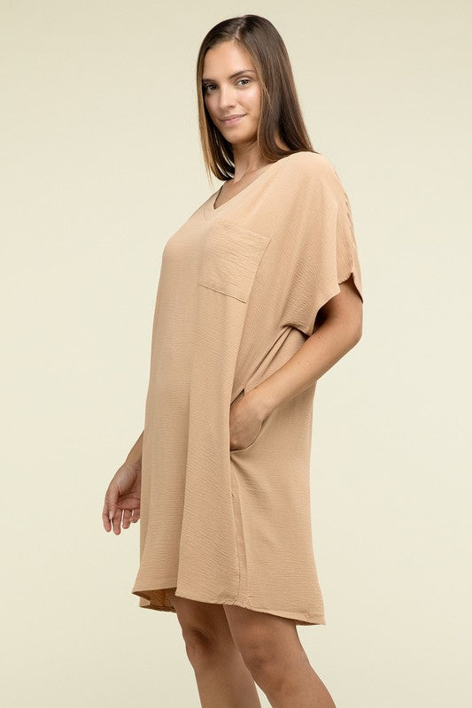 Zenana Woven Airflow V Neck Womens Dress Pockets S-XL 3Colors