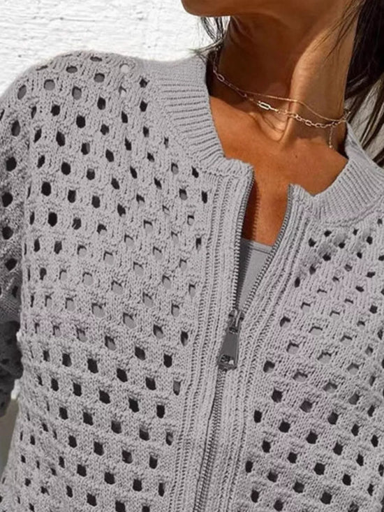 Full Size Crochet Knit Zip-Up Cardigan Plus Size