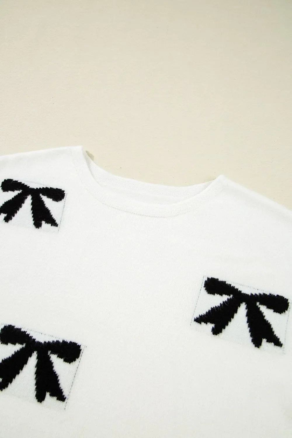 Bow Pattern Knit Short Sleeve Sweater