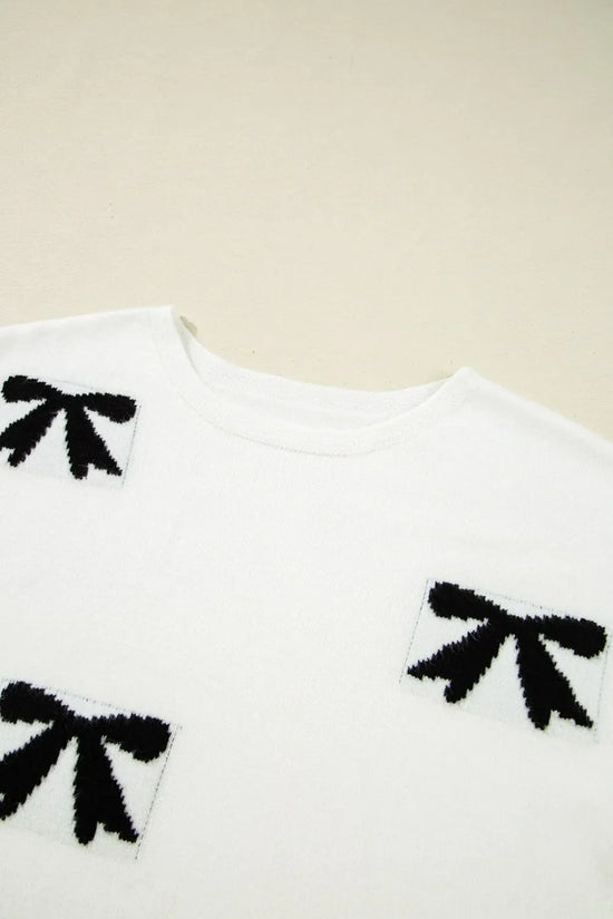 Bow Pattern Knit Short Sleeve Sweater