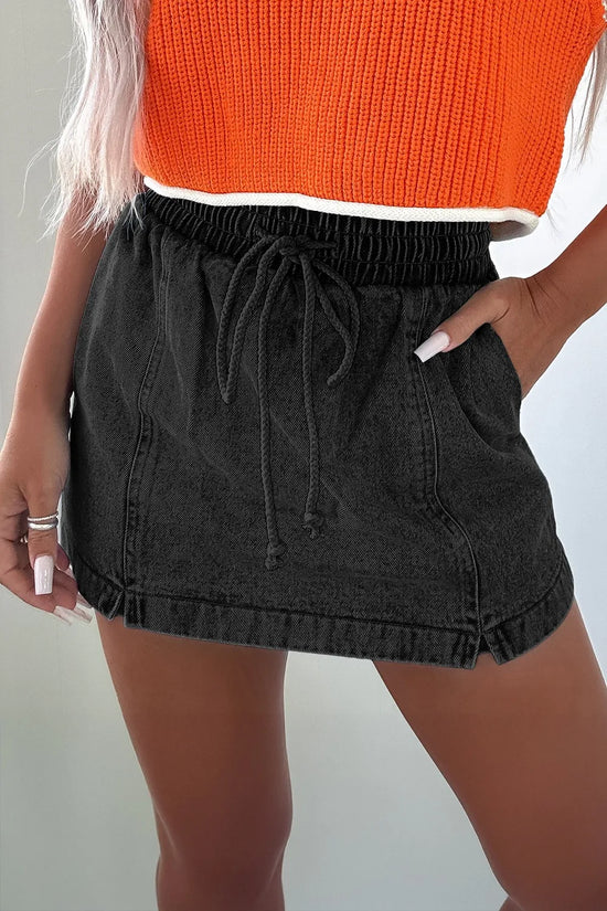 Drawstring High Waist Denim Shorts