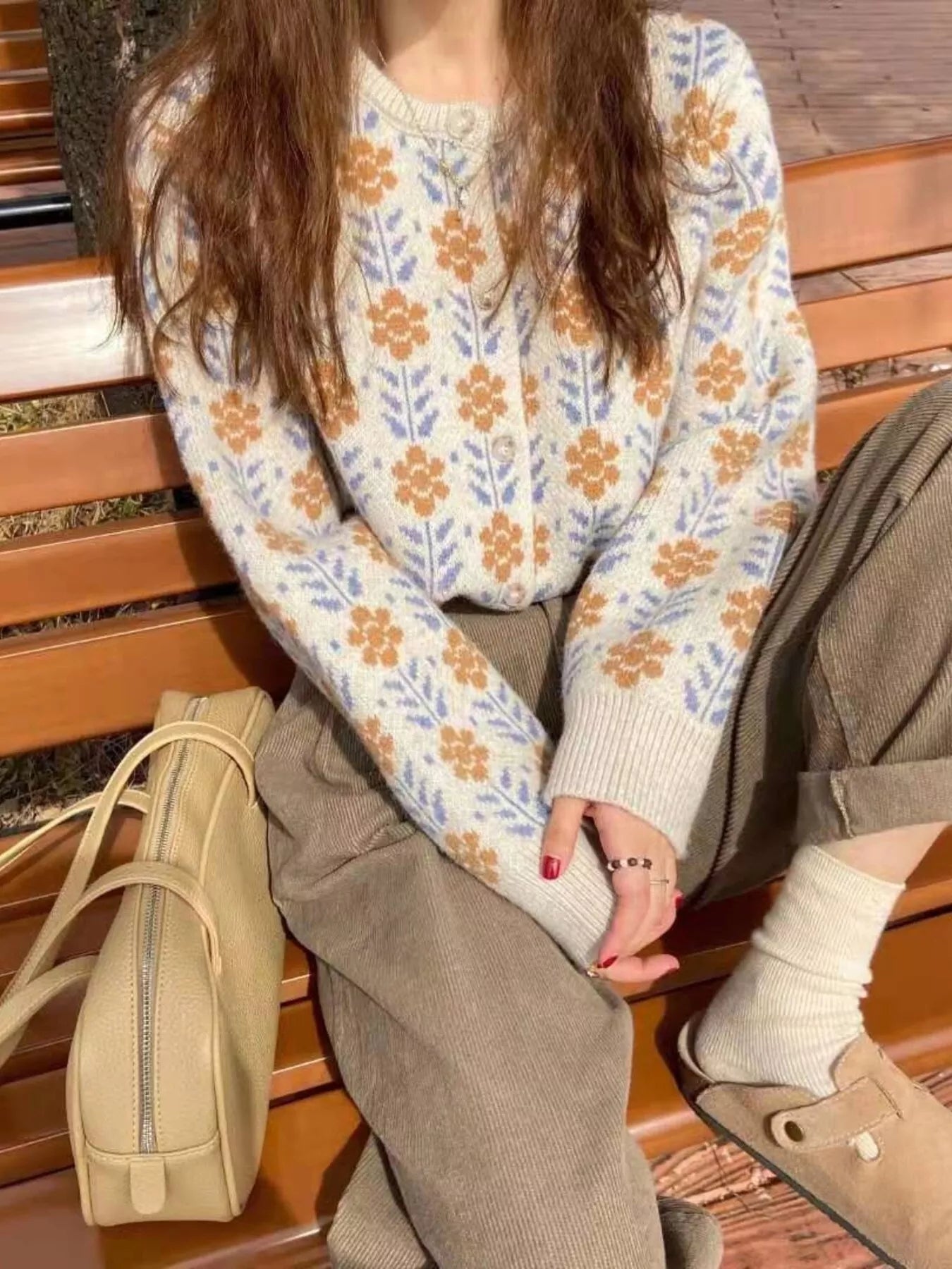 Floral Button Up Knit Cardigan