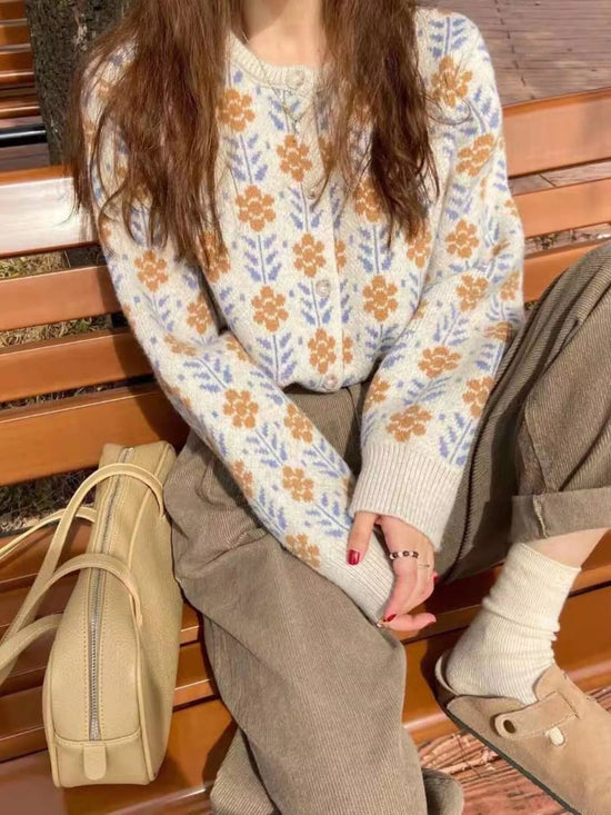 Floral Button Up Knit Cardigan