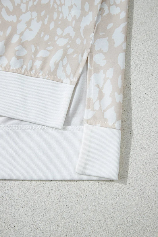 Leopard Print V Neck Side Slit Loose Fit T Shirt