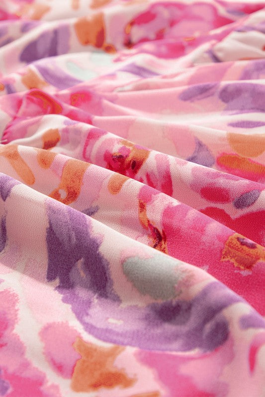 Abstract Floral One-Shoulder Shirred Maxi Dress