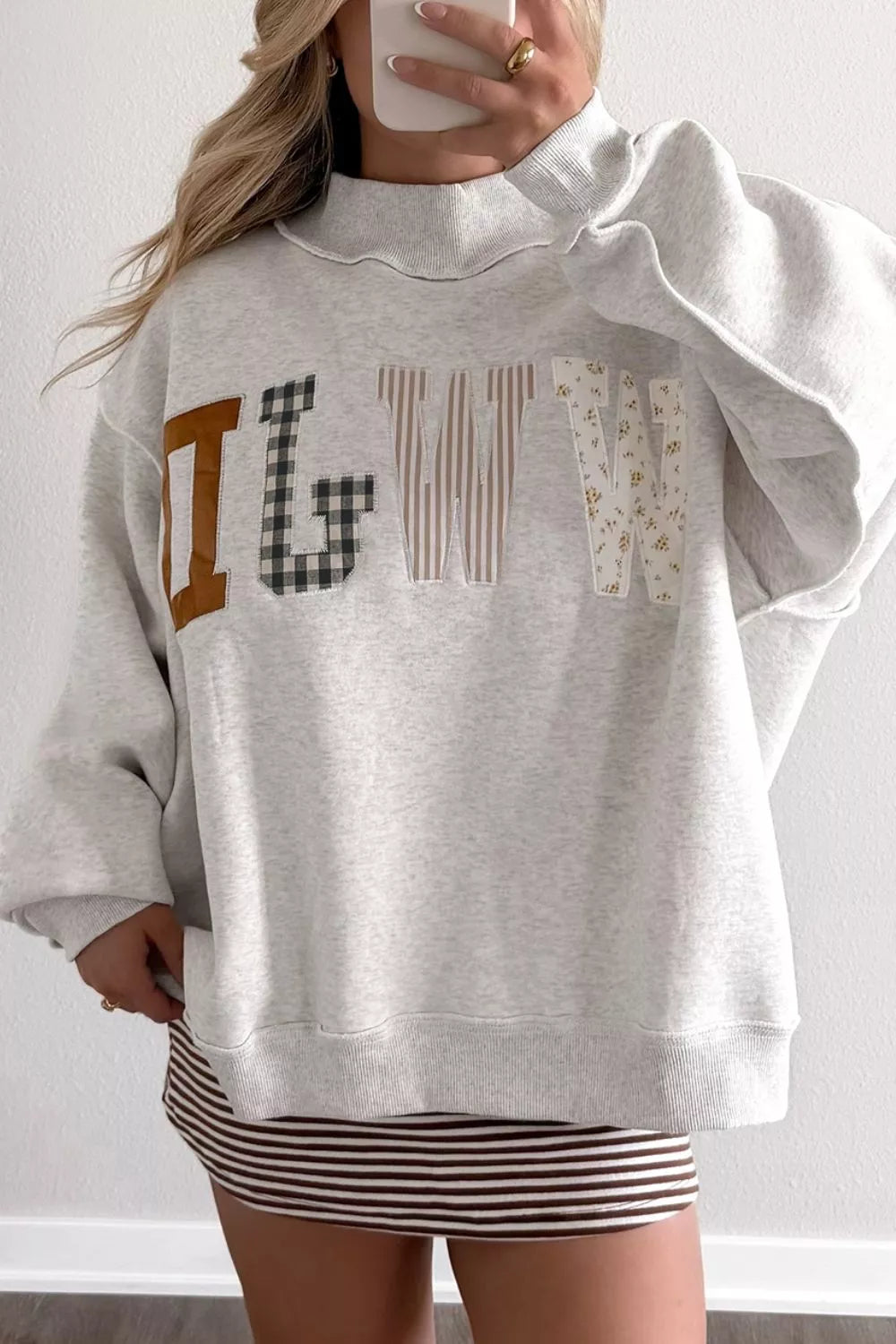 WWJD Mix Pattern Letter Graphic Exposed Seam Loose Sweatshirt