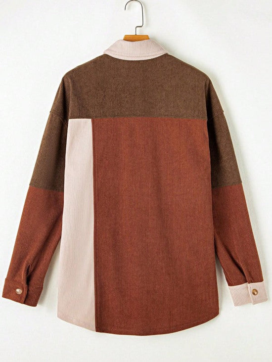 Corduroy Boho Patch Button Shirt Shacket
