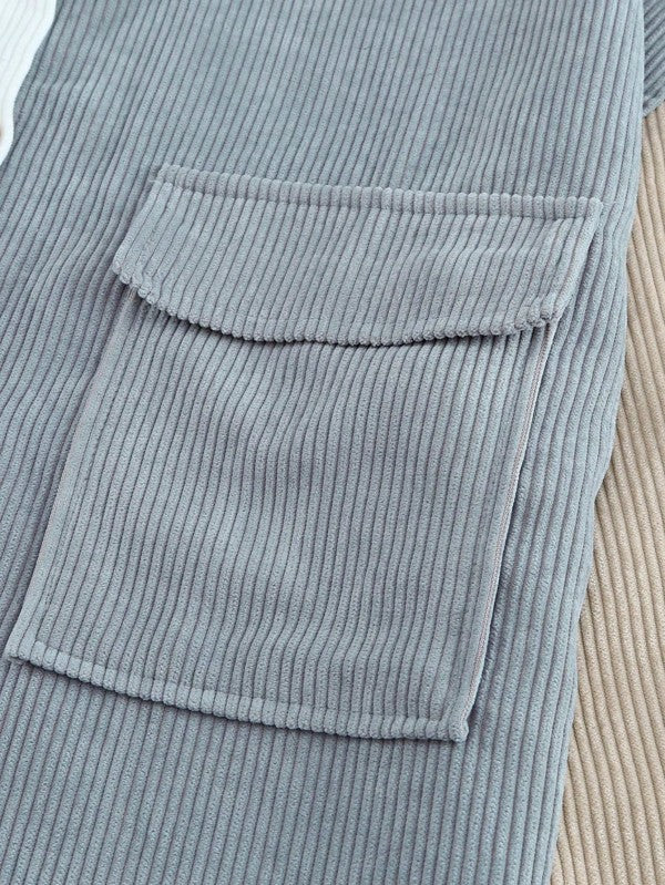Corduroy Boho Patch Button Shirt Shacket