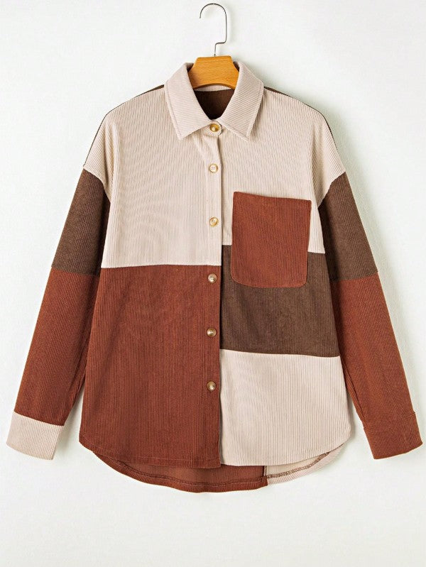 Corduroy Boho Patch Button Shirt Shacket