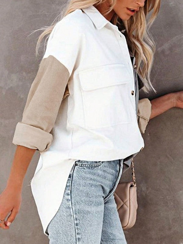 Corduroy Boho Patch Button Shirt Shacket