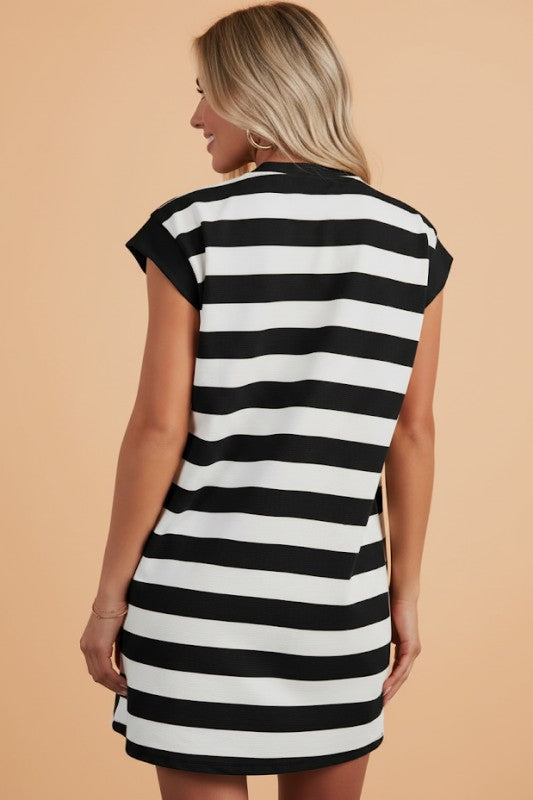 Stripe Cap Sleeve T-Shirt Dress