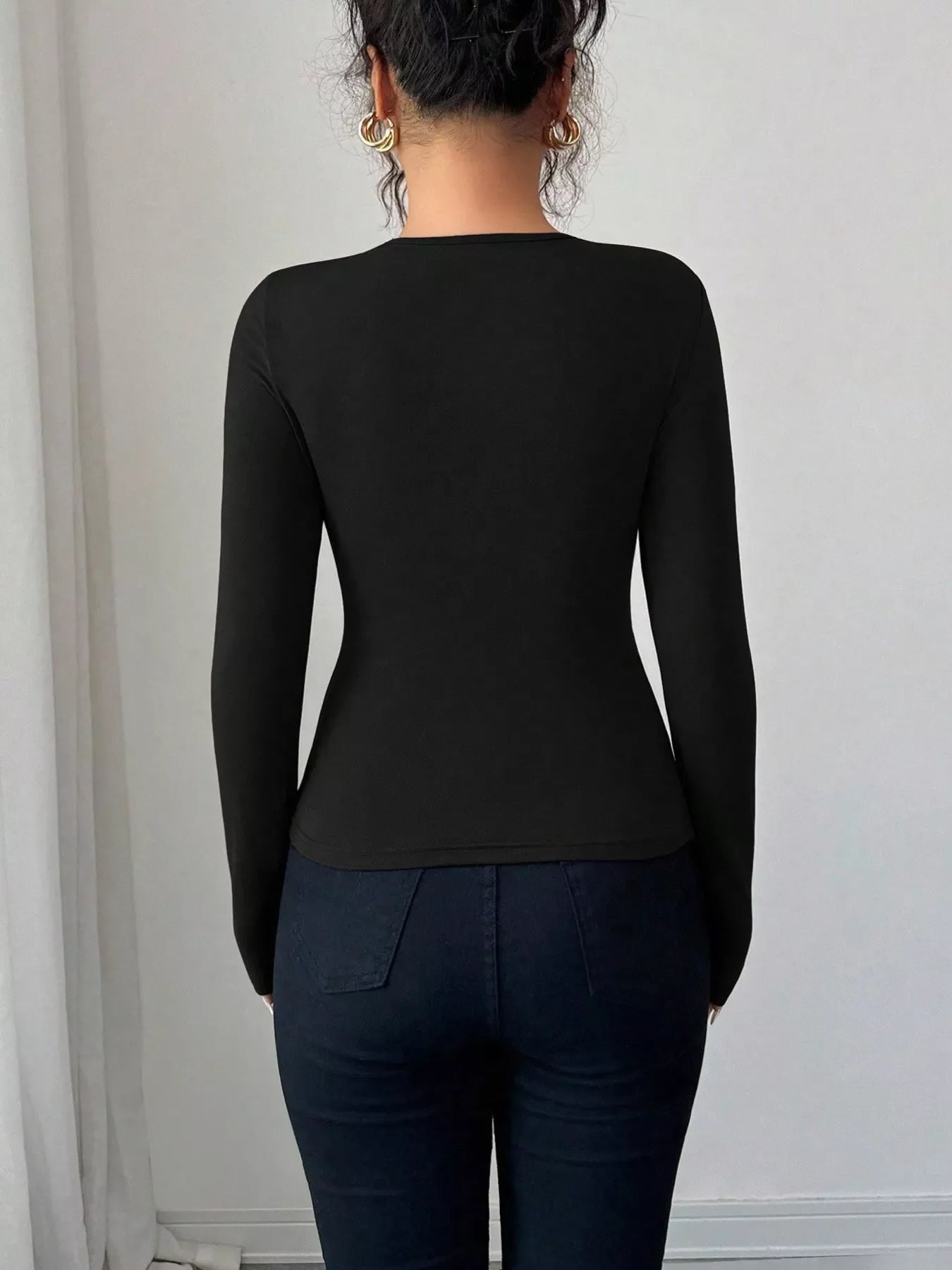 Twist Front Ring Detail Long Sleeve T-Shirt