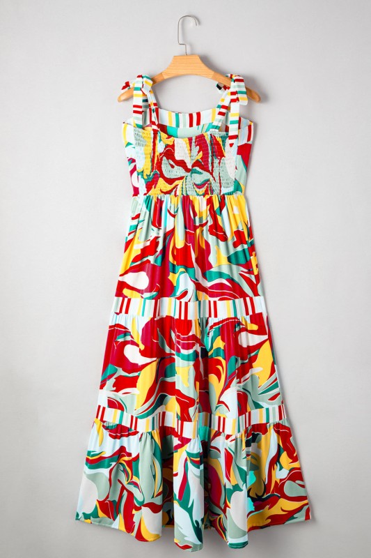 Abstract Stripe Patchwork Tie Strap Maxi Dress