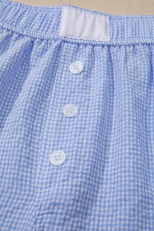 Gingham Plaid Lace Trim Buttoned Boxer Shorts